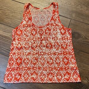 J.Crew Sequin Patterned Tank Top - Orange and White, Women’s Small